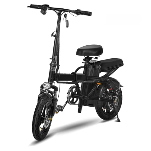 Bicicleta Eléctrica Plegable Urbana De Cuadro Bajo,con Batería Extraíble De 48V/12Ah,Autonomía Máxima De 45 Km Y Doble Amortiguador; Ideal para Hombres Y Mujeres para IR Al Trabajo. Black,12A