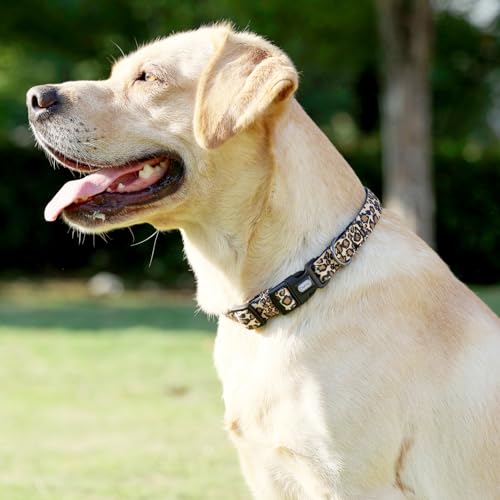 Olahibi Basic Hundehalsband, Polyester-Gurtband, gepolstert mit weichem Neopren, Leopardenmuster, für kleine Hunde (S, Brauner Leopard)