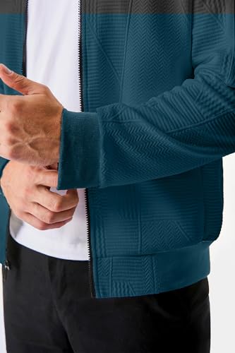 Image of JMIERR Mens Casual Jacquard Bomber Jackets Color-Block Lightweight Varsity Jacket Fashion Zipper Coat with Pockets