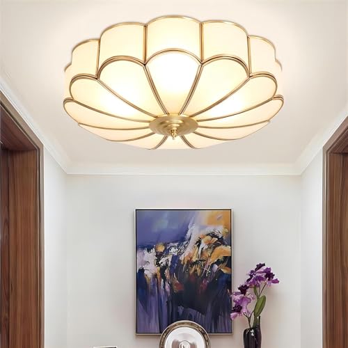 Lightland 001 17.7 Inch Flush Mount Ceiling Light, 4 Lights Brass Ceiling Lamp With Glass Lampshade, Vintage Close To Ceiling Light Fixtures, Art Deco Style Ceiling Light Fixture thumb #2