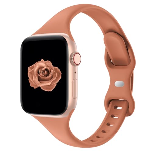 Image of Thin Slim Band Compatible with Apple Watch 38mm 40mm 41mm 42mm 44mm 45mm 46mm 49mm, Replacement Silicone Sport Strap for iWatch Series 11 /10 /9 /8 /7 /6 /5 /4 /3 /2 /1 Ultra SE Women Men, Brown