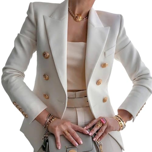 Blazers for Women Business Casual Gold Button Work Office Jackets Blazer Open Front Long Sleeve Lapel Jacket Outfits