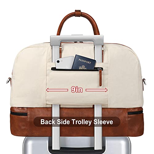Weekender Bags for Women, Large Overnight Bag Canvas Travel Duffel Bag Carry On Tote with Shoe Compartment 21" for Women & Men - Thumbnail 3