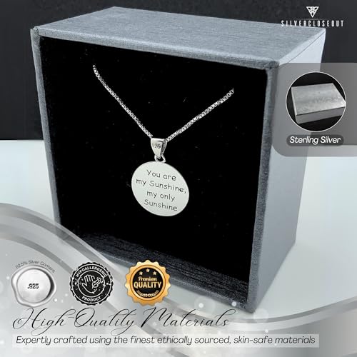 Sterling Silver You Are My Sunshine Necklace Happy Face Smiling Sun (Front) You are my Sunshine my only Sunshine (Back) Necklace Small Round Pendant2