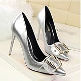 Anlass: Casual. WIKAI Frauen Heels Slingback PU Feder lässig Slingback Rot Pink Ruby Grau Silber Schwarz 3-in-3 3/4 in, Silber, US 6 / EU 36/UK4/CN 36