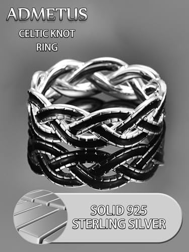 ADMETUS Black and Sterling Silver Rings for Men, Enamel Celtic Knot Ring, Wedding Band Engagement Promise Ring, Comfort Fit Size 5-154