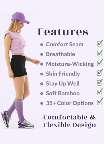 Image of Hugh Ugoli Women's Rayon Derived from Bamboo Knee High Socks Comfort Seam Long Dress Socks, Shoe Size 5-8 /8-11, 4 Pairs