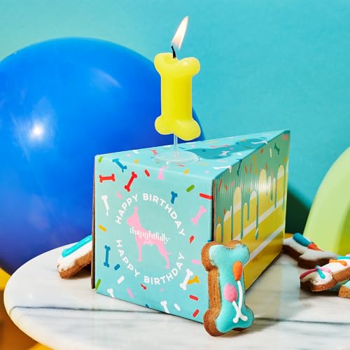 Image of Thoughtfully Pets, Dog Birthday Cake Mini Treats Gift Set, Includes 10 Ginger Flavored Mini Cookie Bones & Candle, Pet Celebration Treats for Puppy Parties or Gotcha Day