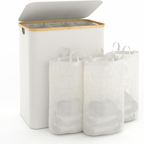 Hampers for Laundry Basket with Lid, 160L Extra Large Laundry Hamper 3 Section Dirty Clothes Hampers for Laundry Divided Laundry Basket Organizer for Bedroom,Laundry Room, Dirty Clothing Hamper, Beige