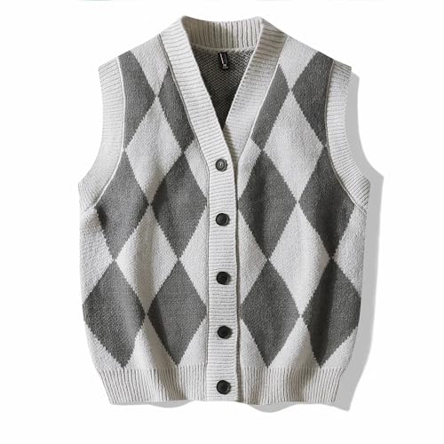Men's Classic Argyle Knit Button Vest Casual V-Neck Plaid Sleeveless Cardigan Sweater3