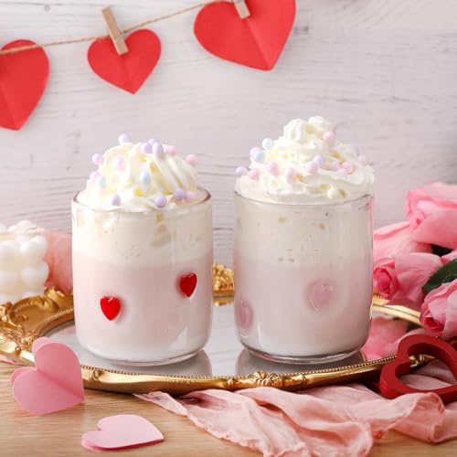 SiliFine 2 Pcs Heart Icon Juice Glasses - 14oz Love Heart Stemless Wine Drinking Coffee Glass Cup for Home Party Supplies & Gift