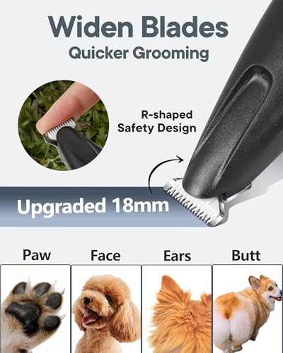 FURBONA Upgraded Dog Paw Trimmer with LED Light, 18 mm Widen Blade, 35 dB Low Noise, LED Display, Fully Waterproof, Rechargeable Clipper for Dogs Cats Trimming Paws, Eyes, Ears, Face, and Rump (Black) - Image 3