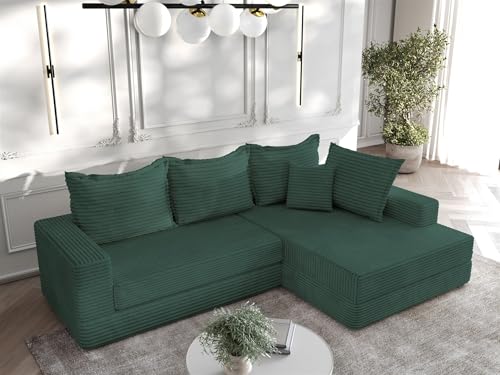 Fun Möbel Ecksofa Couchgarnitur Sofa Oskar (Dunkelgrün, Seite Rechts)