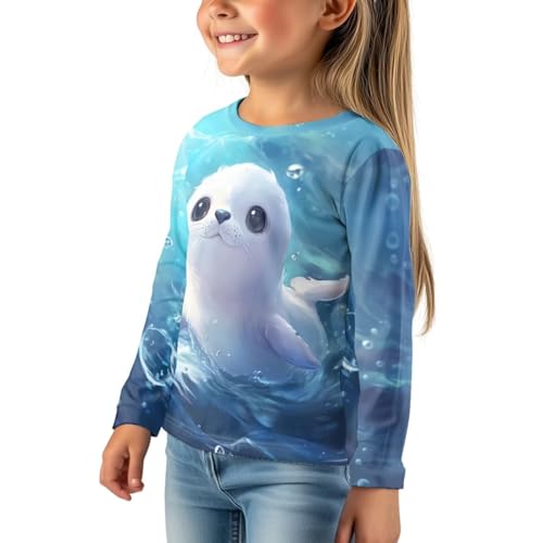 Image of Girls Cartoon Print Long Sleeve Graphic Tee Casual Crew Neck T-Shirts for 3-16 Years Little Girls
