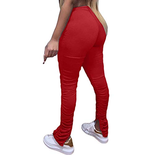 Women s Workout Joggers Sweatpants Bodycon Long Drawstring Leggings Trousers Bell Bottom Flare Pants Red L