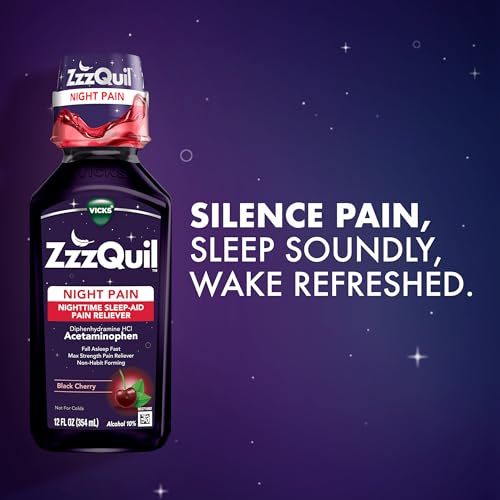 zzzquil liquid max strength pain reliever nighttime sleep aid liquid acetaminophen 1000mg diphenhydramine 50mg hci non-habit forming black cherry flavored 2 pack 24 fl oz