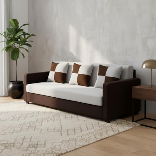 Image of FURNY Ameno 3 Seater Fabric Sofa Set (Dark Grey-Dark Brown) Premium Velvet Finish | Durable Comfort Ideal for Living Room