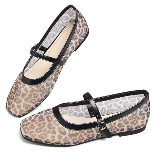 Image of TN TANGNEST Leather Flats for Women Retro Mary Jane Flats | Comfortable Square Toe Slip On Flats with Buckle Strap, Soft Work Flats Office Shoes