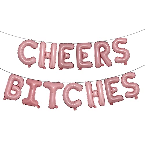 16 inch Multicolored Cheers Bitches Balloons Banner Foil Letters Mylar Balloons for Bachelorette Parties, Weddings, Bridal Showers, Cannot Float (Pink)