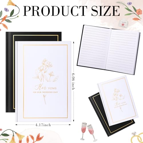 Image of Engrowtic Set of 2 Wedding Vow Books His and Hers (6.06x4.17) Premium Wedding Keepsake Essentials Elegant Bridal Shower Engagement Ceremony Gift for Bride Groom(Black White,Floral)