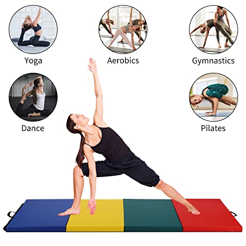BLKMTY Gymnastics Mats 4'x8'x2'' Folding Exercise Mats Gym Yoga Aerobics Fitness Mat Folding Kids' Gymnastics Tumbling Mat with Carrying Handles for Home Gym Exercise & Play Gym