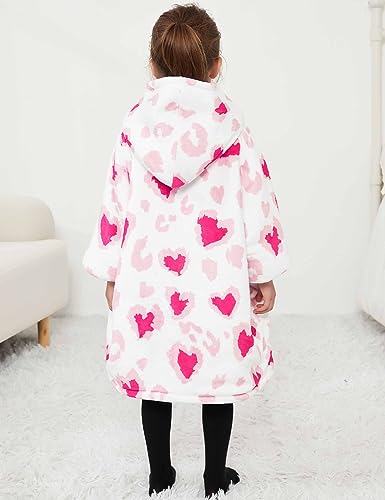 Image of KFUBUO Wearable Blanket Hoodie for Kids With Pocket Toddlers 2-6 Year Old | Heart, Sherpa, Heavy Material, Oversized Sweatshirt Blanket, Kids Blanket, Girl Boy Gifts, Cozy Gifts for Kids
