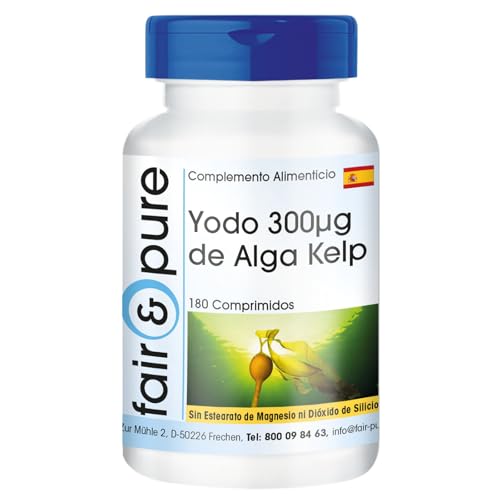 Fair & Pure® - Yodo 300µg - Suplemento de Yodo natural procedente de Alga Kelp - Fucus vesiculosus - Vegano - Alta pureza - 180 Comprimidos