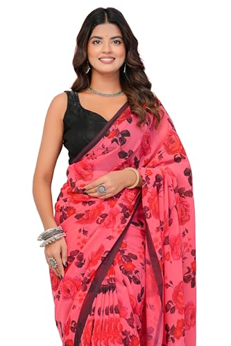 Image of MIRCHI FASHION Saree for Woman Georgette Floral Printed | Lightweight Comfortable Sari for Regular Social Wear and social visits