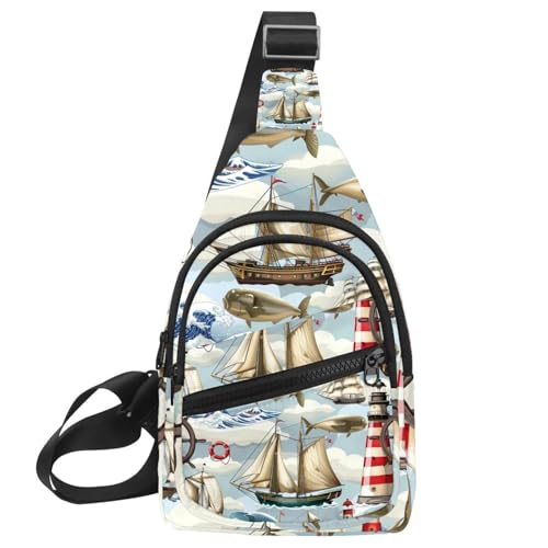 Sac à dos à bandoulière Lighthouses and Ships multicolore avec sangle réglable