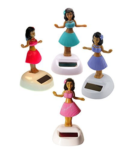 Set of 4 Hawaiian ALOLA Dancing Hula Girl 1 Blue 1 Pink 1 Yellow 1 Purple Solar Toy