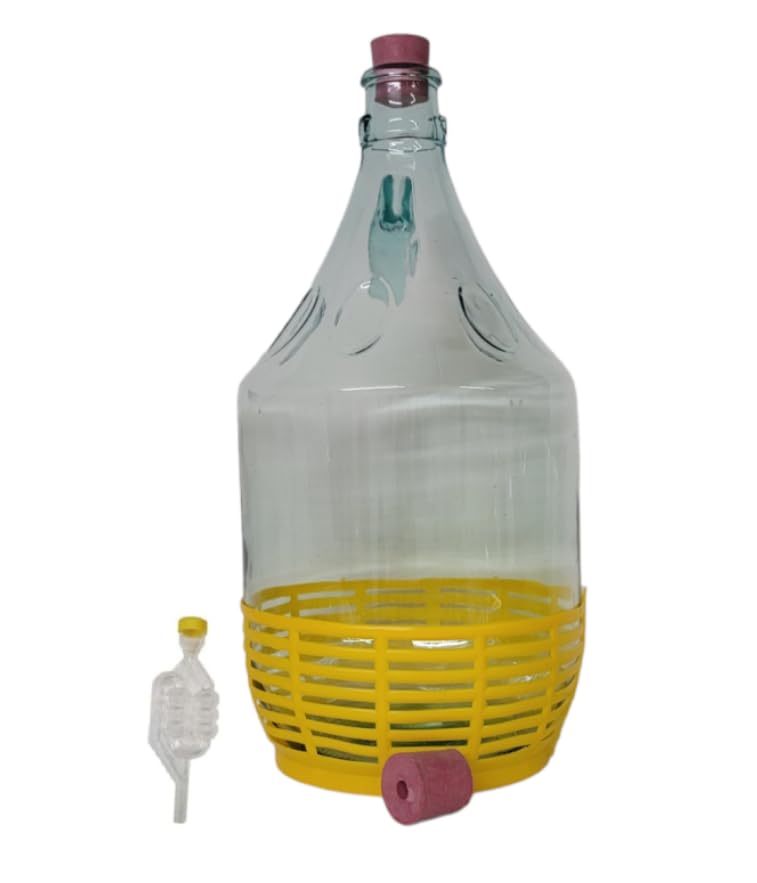 DIAH Do It At Home 5L (1.3 Gallon) Glass Demijohn Fermenter with Airlock & Rubber Bung - Clear Carboy Jug for Home Brewing Wine, Cider, Mead, Kombucha & Beer Storage