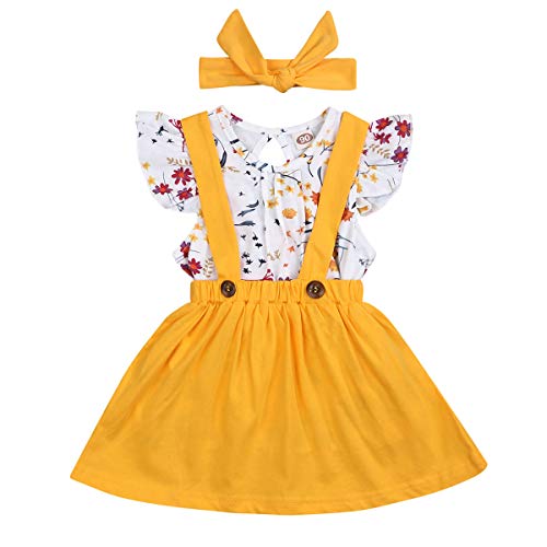 YOUNGER TREE Toddler Baby Girl Clothes?Summer Short Sleeve Floral Shirt Top+Skirt Headband Infant Girls Skirts Outfit Yellow