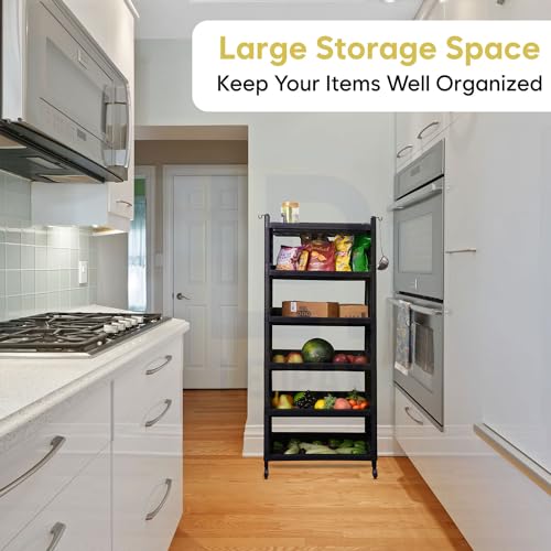 Image of LEOPAX 6 Layers Plastic Rolling Storage Rack | Multipurpose Stackable Storage Rack with Wheels for Kitchen Laundry Room Bathroom Office Home - Black (50 x 30 x 117cm)