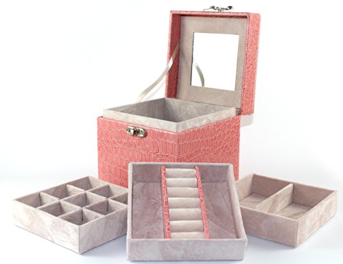 Preisvergleich Produktbild Schmuckkoffer Schmuckkasten in KrokoLederOptik - Farbe Rosa