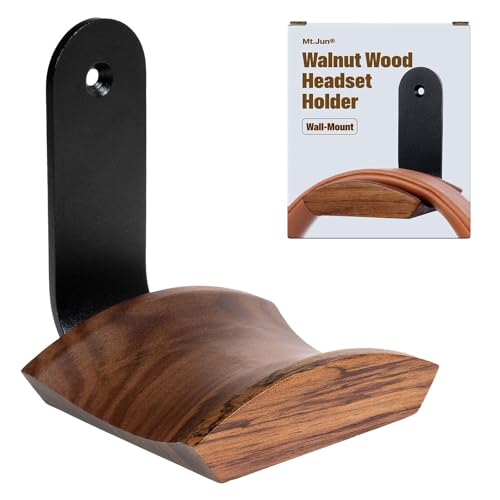 Mt.Jun Walnut Wood Headphone Wall Mount Holder, with VHB Adhesive Tape and Screw, Holds 10 lbs (Black & Walnut Wood)