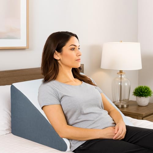Image of Memory Foam Orthopedic Wedge Pillow for Back, Neck, Leg Support, Pregnancy, GERD, Acid Reflux, Snoring & Post-Surgery Relief - Soft Washable Cover - White & Grey (46 x 52 x 46 CM)