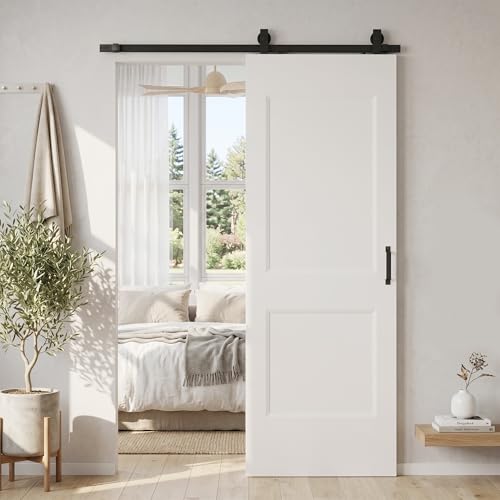 HOMCOM Porta Scorrevole Interna 76.2x213.4cm, Superficie Verniciata, Binario Silenzioso Acciaio, Maniglia Migliorata, Kit Ferramenta, Porta Interno Stile Industriale, in Legno Pino, Cucina, Soggiorno