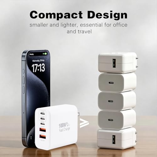 Image of Super Fast USB C Charger Block,100W 5-Port USB C Phone Charger Power Adapter Plug,2Pack Multiport Type C Wall Charger Cubes for iPhone 17 Pro Max /17 Pro /17 Air,16 Pro /16e /15 Plus,MacBook,Android Phone