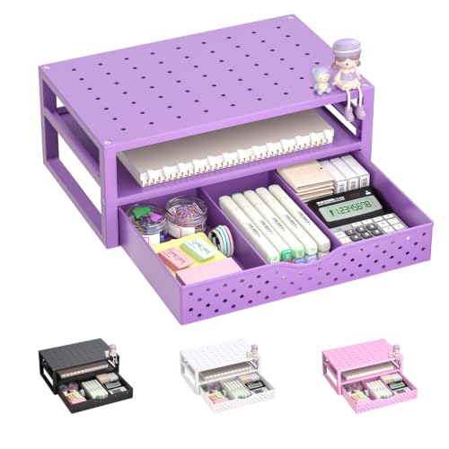 Image of WALI Desk Organizer with Drawer,Computer Monitor Stand with Storage, Desk Organizers and Accessories for Computer, Printer, Laptop Riser for Home Office Supplies, (PTT005-V), 1 Pack, Purple