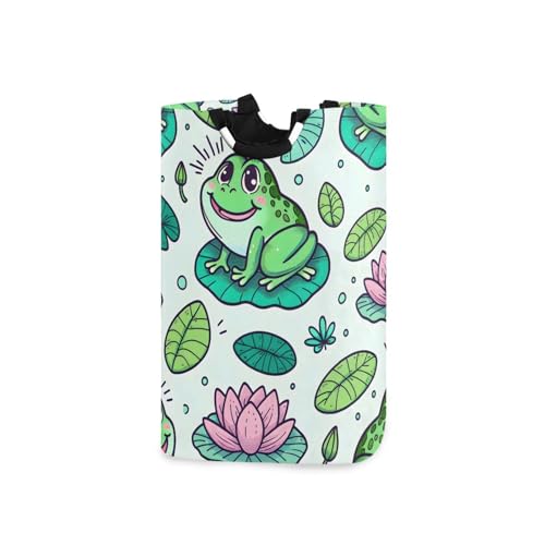 Jihqo Laundry Hamper Basket Fat Frogs in Pond Collapsible Nursery Storage Bin Waterproof Clothing Baskets for Home Bedroom Bathroom Washing Room