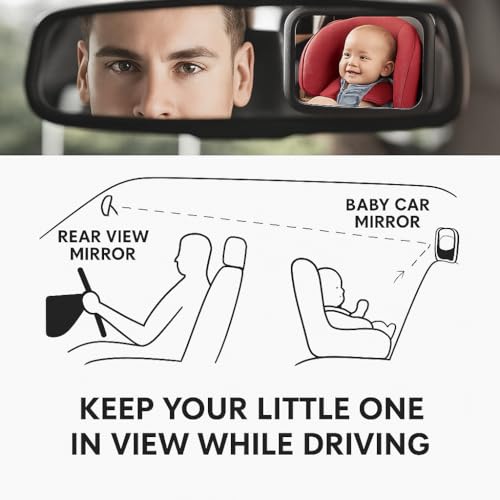 Image of Baby Car Mirror - Shatterproof Rear-Facing Seat Mirror with Clear Wide View & 360 Rotation, Crash Tested