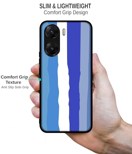 Image of Blue Stripes Rainbow Design Premium 2D Printed Metal Back Case Cover for Vivo V29E 5G