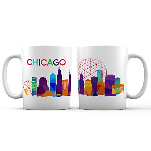 Chicago Iconic City View Ceramic Coffee Mug - 11 oz. - Awesome New Design Colorful Decorative Souvenir Cup for Visiting Friends, Tourists, Men and Women