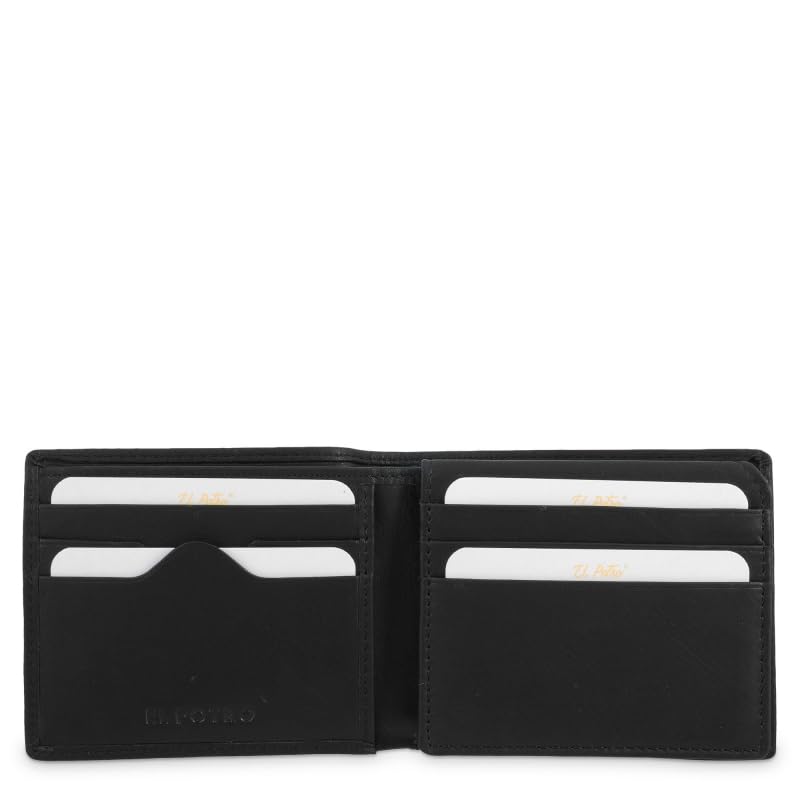 Genérico EL Potro Cartera Hombre Durango, Piel Vacuno, Soft, 11 x 9 x 2 cm, Herrajes Plateados (Negro)