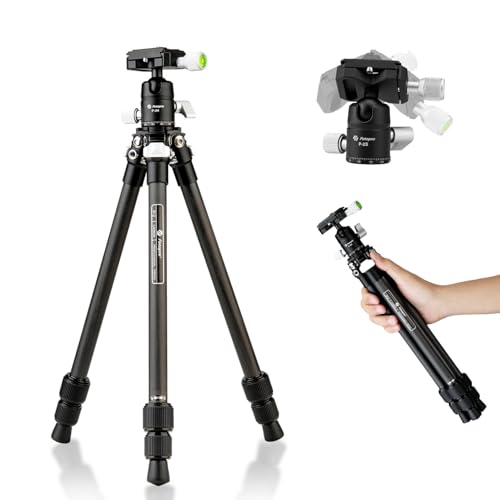 Fotorpro 71cmカーボンファイバー三脚カメラスタンド 軽量旅行用三脚 コンパクト三脚 DSLRカメラ向け 360°ボールヘッド付き クイックリリースプレート 最大荷重5kg P-2 ブラック