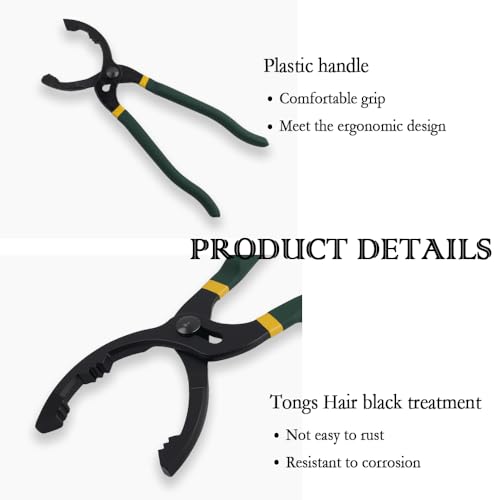 Image of Salior 12'' Oil Filters Removal Specialty Tool Oil Filter Wrench, 3-Position Adjustable+15Bent Angle Head Design Oil Filter Pliers for 45-150mm Engine Filters, Conduit, Fittings (Green)