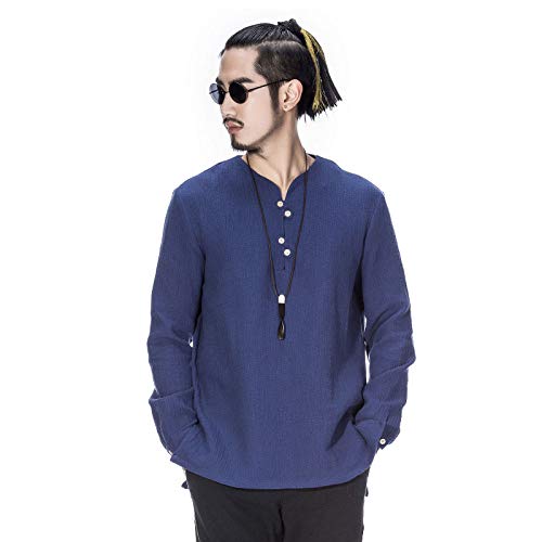 XPF Chinese Traditional Men's Autumn T-shirt Long Sleeve - Kung Fu Uniform Chinese Clothing T-shirt,B-L