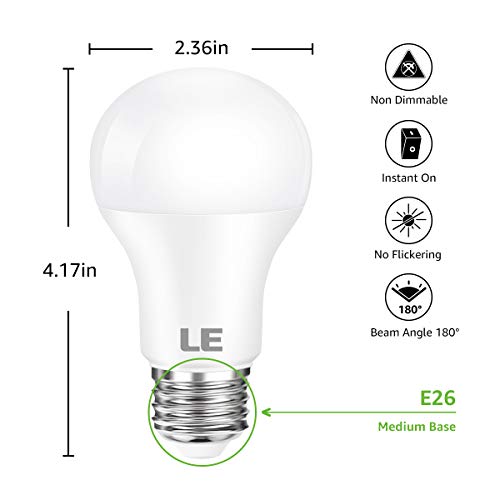LE LED Light Bulbs, 60W Equivalent 800 Lumens 5000K Daylight White Non-Dimmable, A19 E26 Standard Medium Base, 9 Watt UL Listed, 15000 Hour Lifetime, Pack of 5 - Thumbnail 3