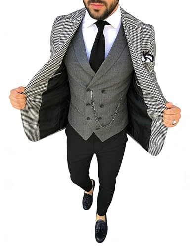 Costume 2 pièces pied-de-poule homme avec veste peak revers et pantalon