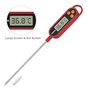TURATA Einstichthermometer Digitales Grillthermometer Küchenthermometer Fleischthermometer, Lange Sonde aus 304 Edelstahl, Große LCD Anzeige für Braten, Kochen, Grillen/BBQ, Backen, Baby Ernährung